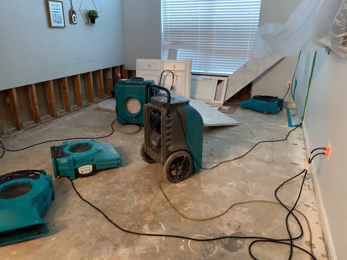 Dehumidifier in flood-cut room for Water Damage Restoration in Wilkes-Barre